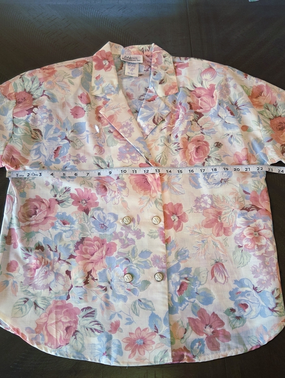 VINTAGE California Connection Floral Blouse NWT Double Breasted Pastel Large - Picture 10 of 12